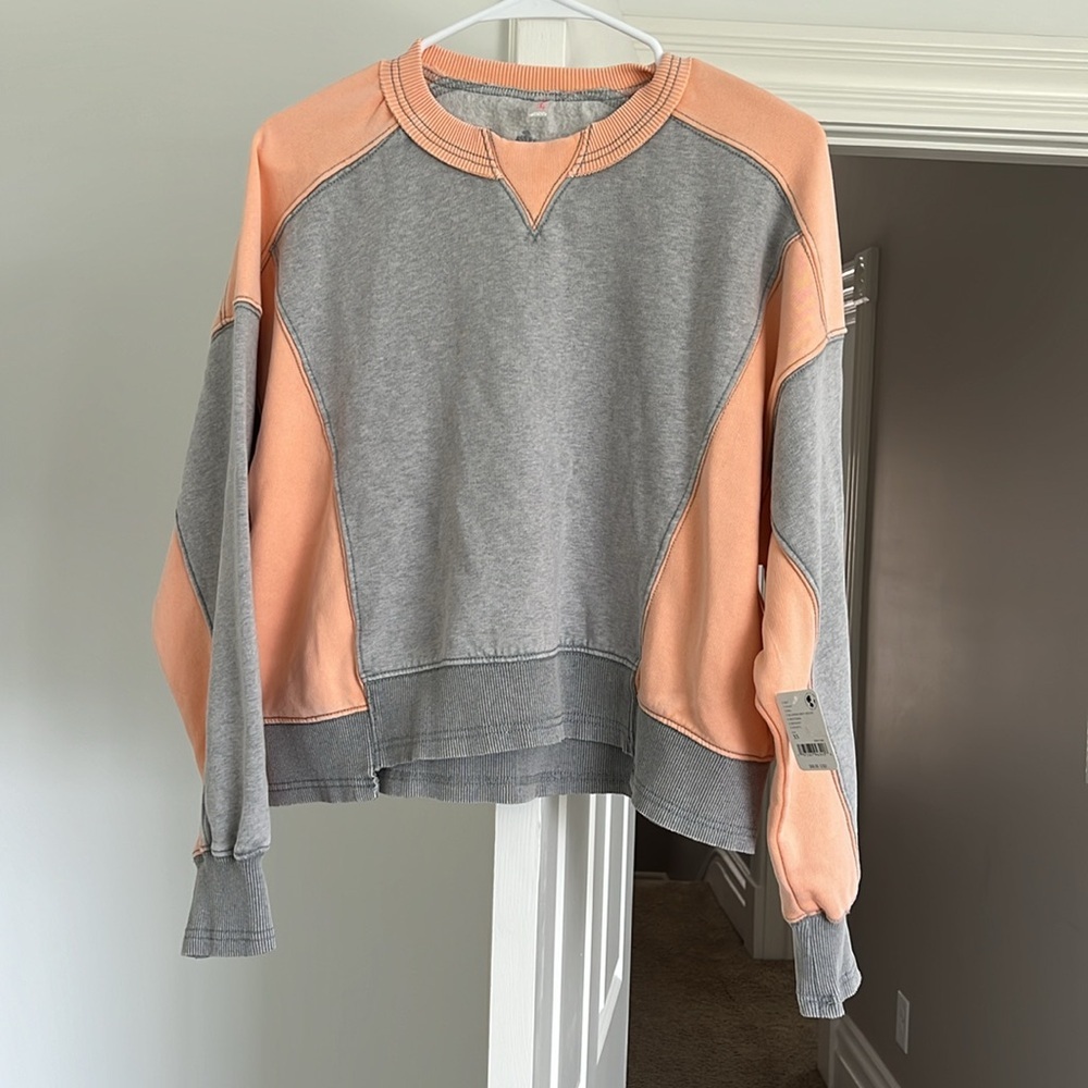 Free People Movement Heather Grey Melon Intercept Colorblock Pullover, NWT